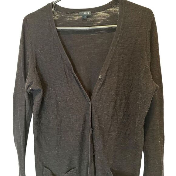 Torrid 3- Button Front V-neck Long Sleeve Cardigans Black Green Red Sz 0/1 - Picture 9 of 9